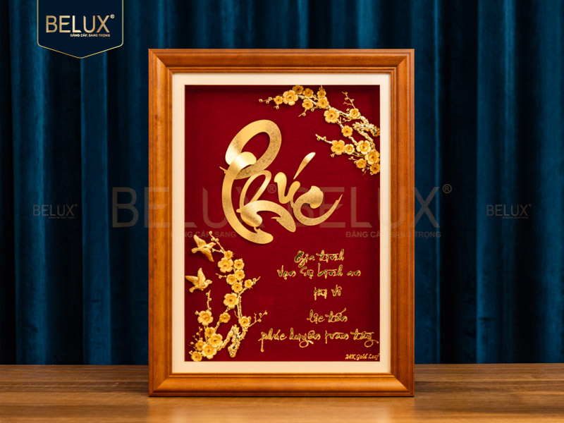 Tranh Chữ Phúc Thư Pháp Dát Vàng 24k- 40x30cm